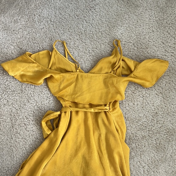 Lulu’s Mustard Yellow Satin Wrap Dress - XXS - Picture 5 of 6